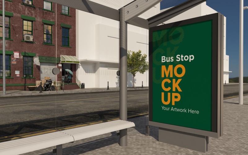 Bus Shelter Outdoor Advertising Sign mockup v2 Product Mockup