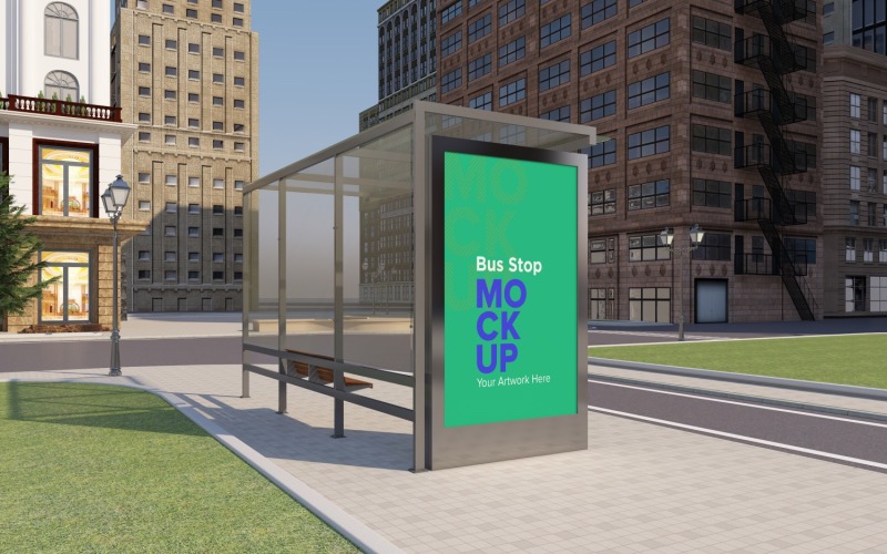 Bus Shelter Sign mockup v2 Product Mockup