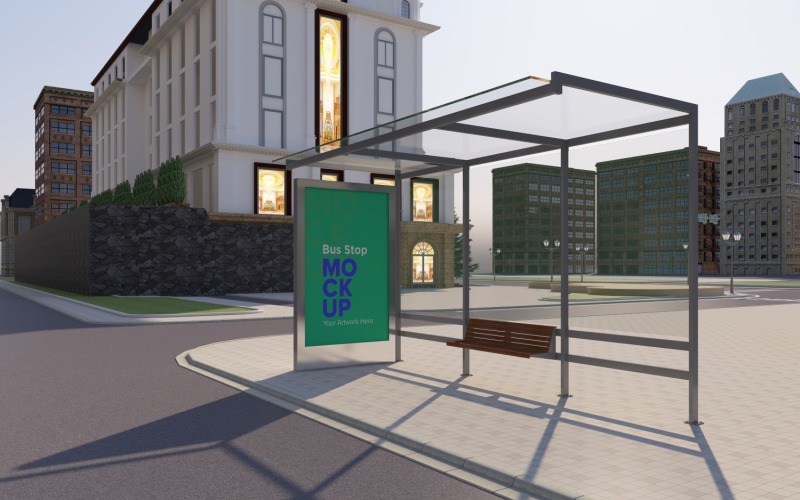 Bus Stop Sign mock Up Template v2 Product Mockup