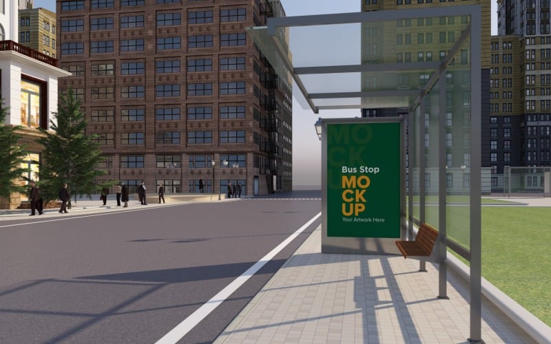 Bus Stop Signage mock Up Template v2 Product Mockup