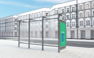 Bus Stop with 2 Billboard mockup Template v2