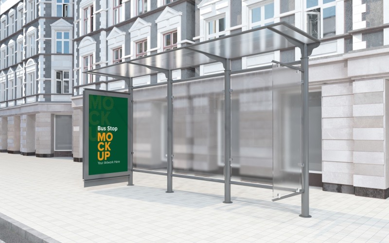 Bus Stop with 2 Sign mockup Template v2 Product Mockup