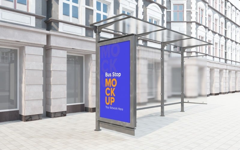 Bus Stop with 2 Signage mockup Template v2 Product Mockup