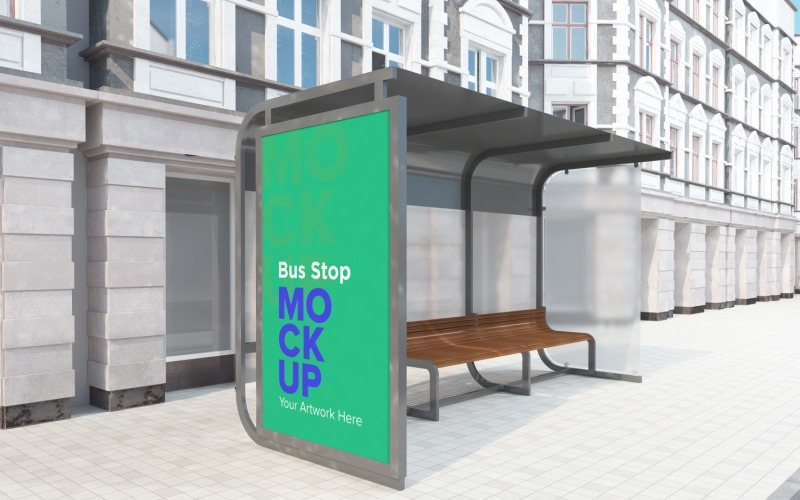 City Bus Shelter Outdoor Advertising Billboard mockup v2 Product Mockup
