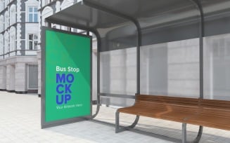 City Bus Shelter Outdoor Advertising Sign mockup v2