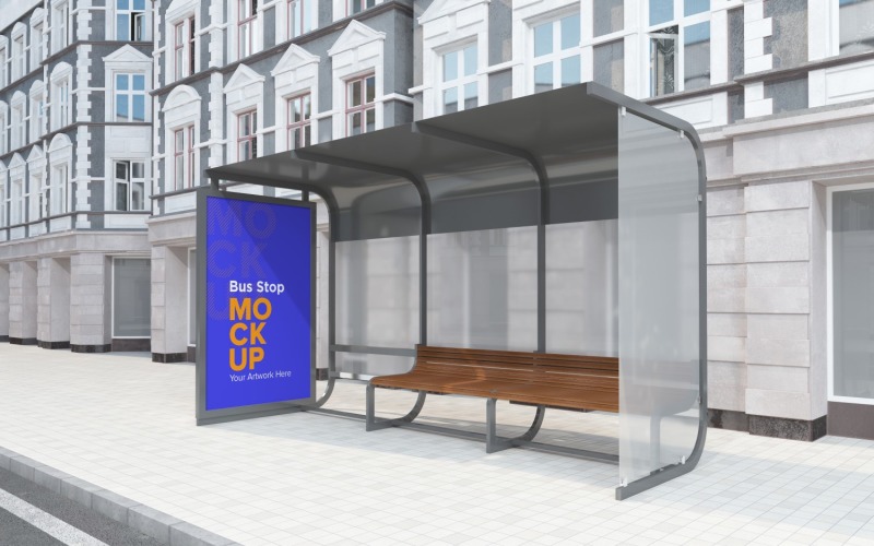 City Bus Shelter Outdoor Advertising Signage mockup v2 Product Mockup