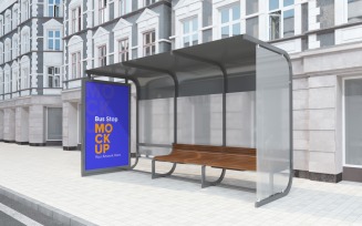 City Bus Shelter Outdoor Advertising Signage mockup v2