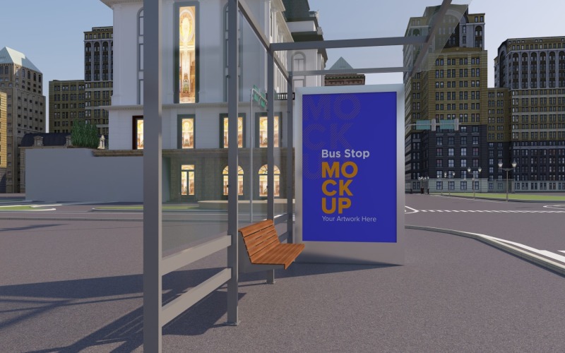 Evening View Bus Stop Billboard mock Up Template v2 Product Mockup