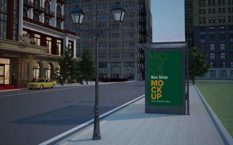 Evening View Bus Stop Billboard mock Up v2 Product Mockup