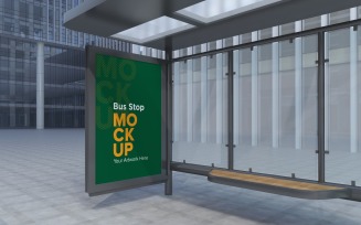 Evening View Bus Stop Sign mockup Template v2