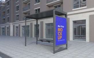 Evening View Bus Stop Sign mockup v2 Template