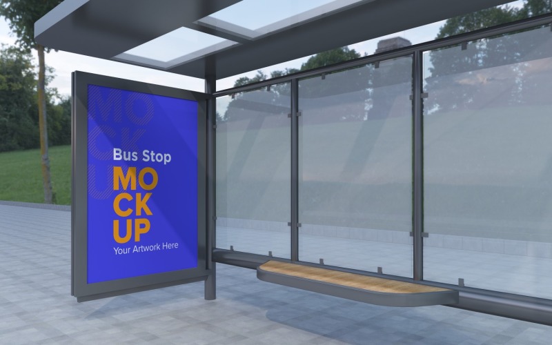 Evening View Bus Stop Sign mockup v2 Product Mockup