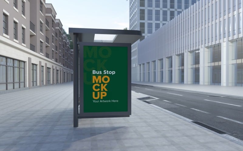 Evening View Bus Stop Signage mockup v2 Template Product Mockup