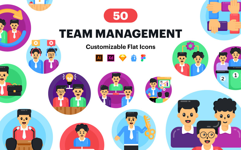 50 Management Team Vector icons Icon Set