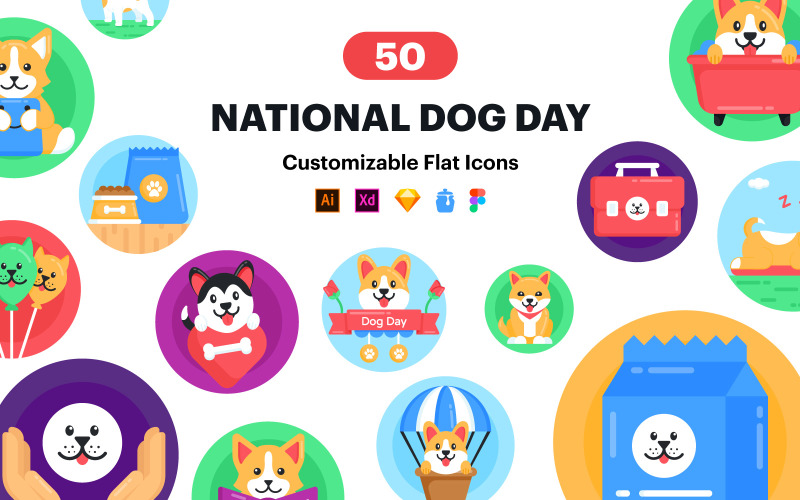 National Dog Day Vector Icons Icon Set