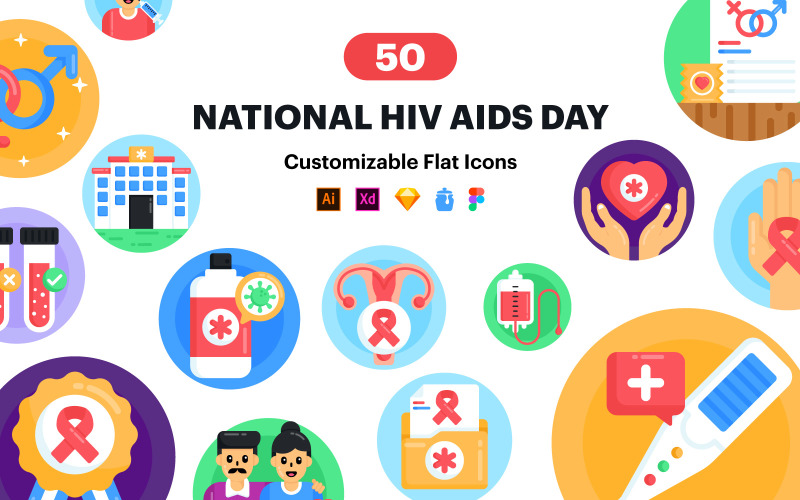 National HIV/AIDS Awareness Day Icons Icon Set
