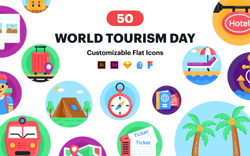 50 World Tourism day Icons Icon Set