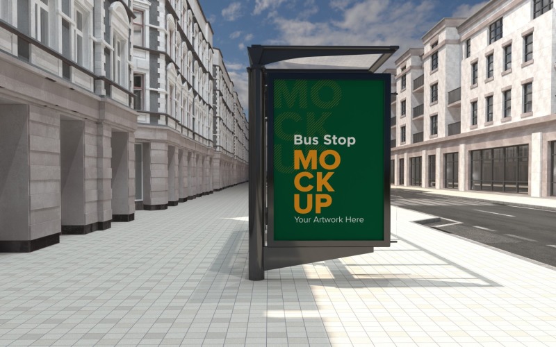City Bus Shelter Outdoor Advertising Billboard mockup Template v2 Product Mockup