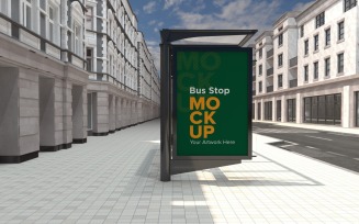 City Bus Shelter Outdoor Advertising Billboard mockup Template v2