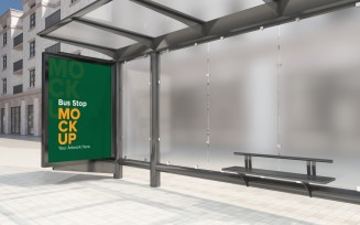 City Bus Shelter Outdoor Advertising Sign mockup Template v2