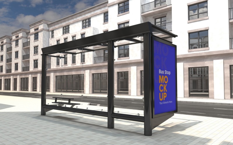 City Bus Shelter Outdoor Advertising Signage mockup Template v2 Product Mockup