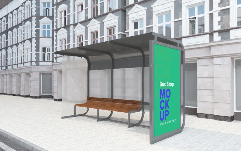 City Bus Stop with Two Signage mock Up Template v2 Product Mockup