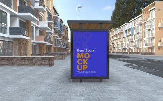 City Bus Shelter Advertising Sign mockup Template v2
