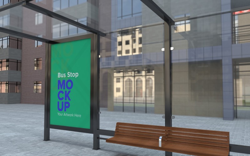 City Bus Shelter Outdoor Advertising Sign mock Up v2 Product Mockup