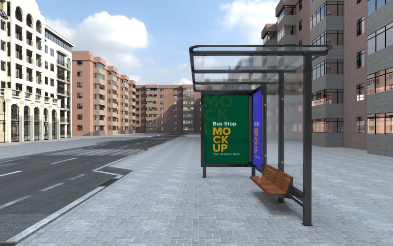 City Bus Shelter Outdoor Advertising Signage mock Up v2 Product Mockup