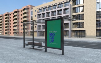 City Bus Shelter Outdoor Advertising Signage mockup Template v2