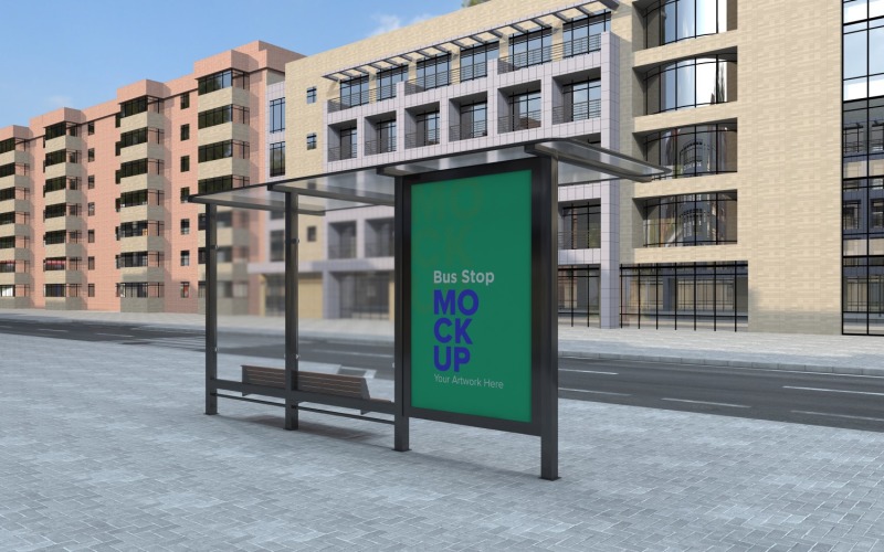 City Bus Shelter Outdoor Advertising Signage mockup Template v2 Product Mockup