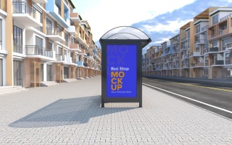 City Bus Stop Billboard mockup Template v2