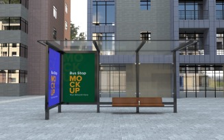Evening View City Bus Stop Billboard mock Up Template v2