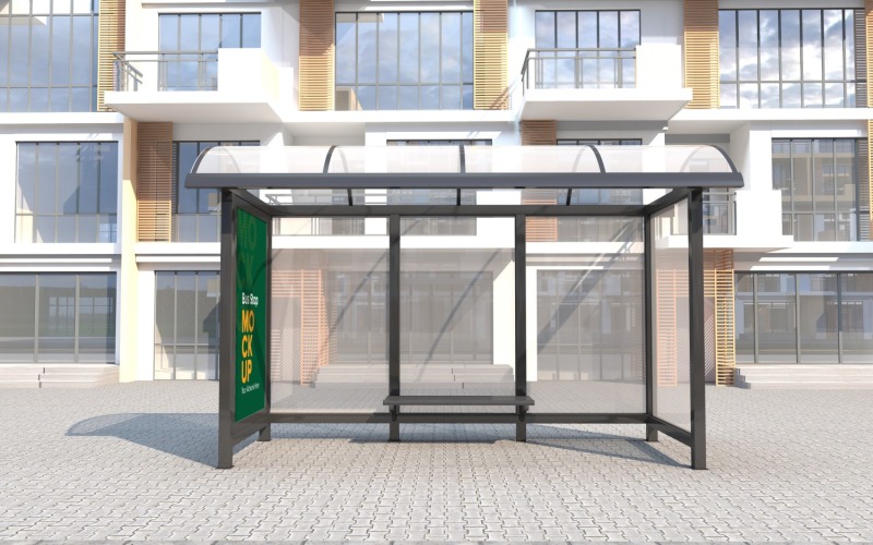 City Bus Stop Shelter mockup Template v2 Product Mockup