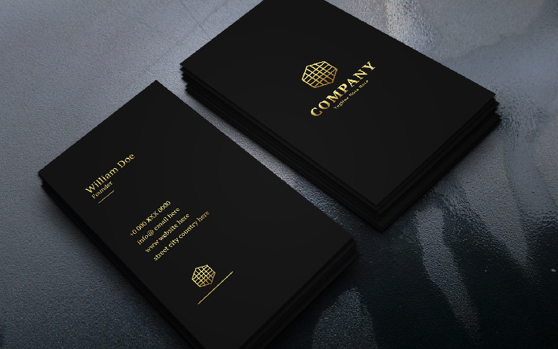 Gold Black Minimal Creative Vertical Business Card Corporate Identity