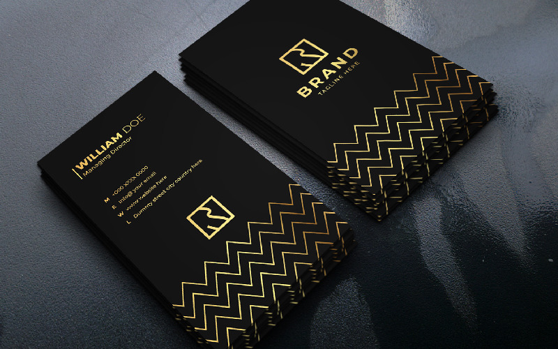Gold Black Stylish Vertical Business Card Corporate Identity