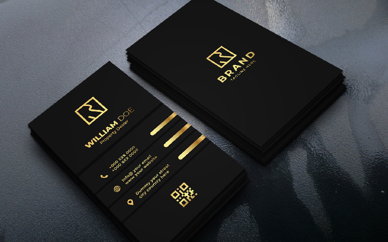 Modern And Creative Vertical Gold Black Business Card Corporate Identity