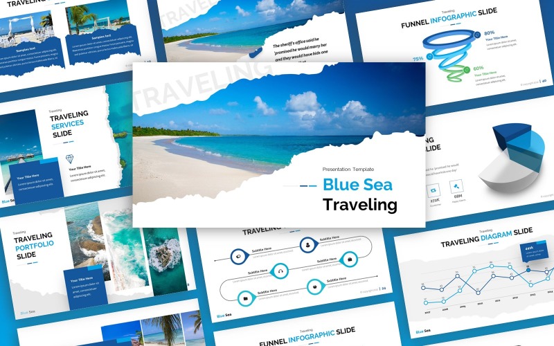 Blue Sea - Traveling Multipurpose PowerPointTemplate PowerPoint Template