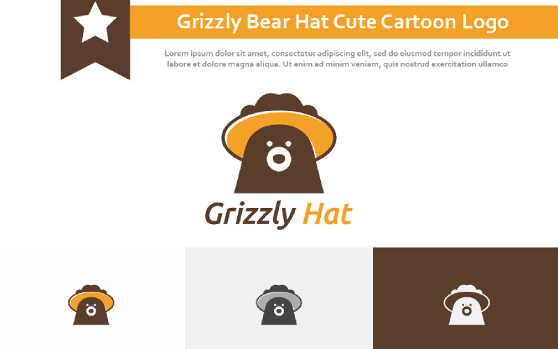 Grizzly Bear Hat Cute Animal Cartoon Logo Mascot Logo Template