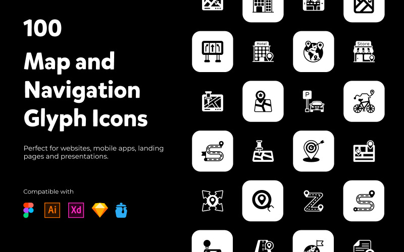 Map-navigation-glyph-icons Icon Set