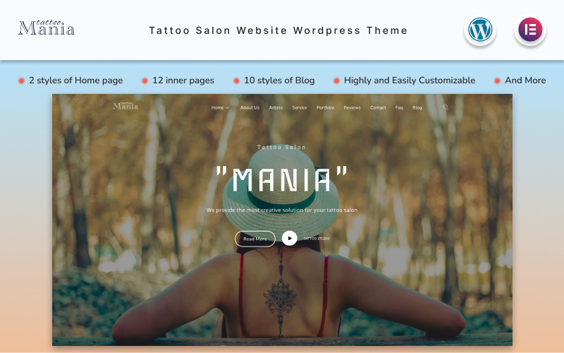 Mania - Tattoo Salon Website Wordpress Theme WordPress Theme
