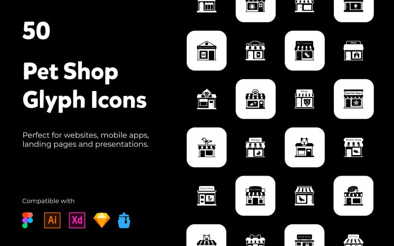 Set of pet shop glyph icons Icon Set