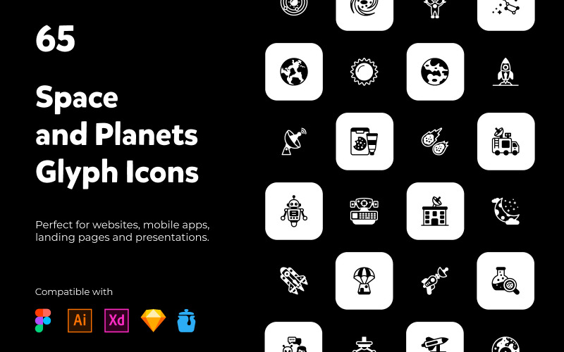 Space and Planets solid icons Icon Set
