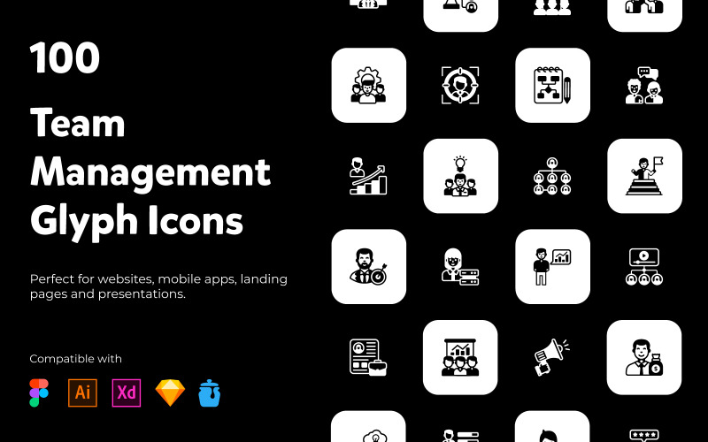 100 Team Management solid icons Icon Set