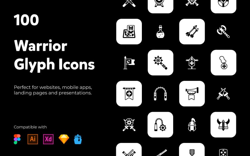 100 Warrior trendy solid icons Icon Set
