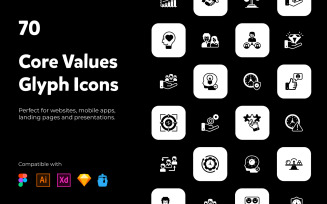 70 Core Values Glyph Icons