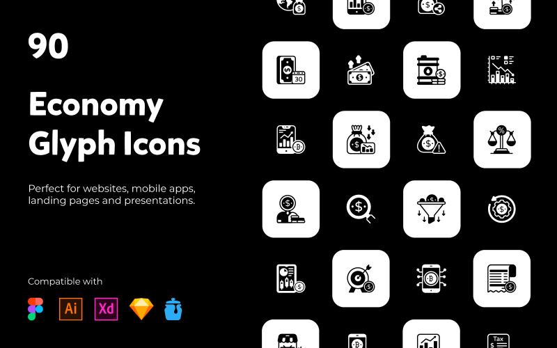 90 Economy Glyph/Solid Icons Icon Set
