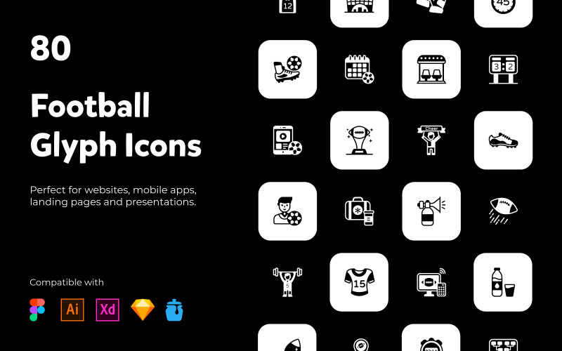 80 Football Games Glyph Icons Icon Set