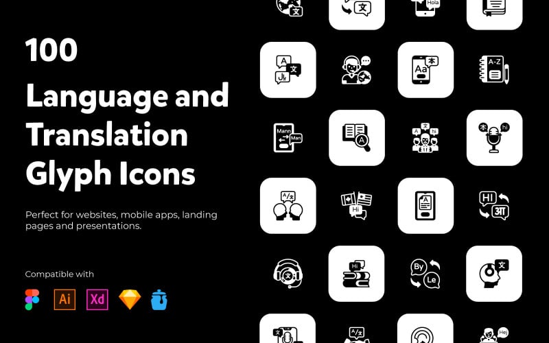 100 Language and Translation Icons Icon Set