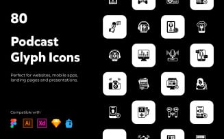80 podcast and multimedia Icons